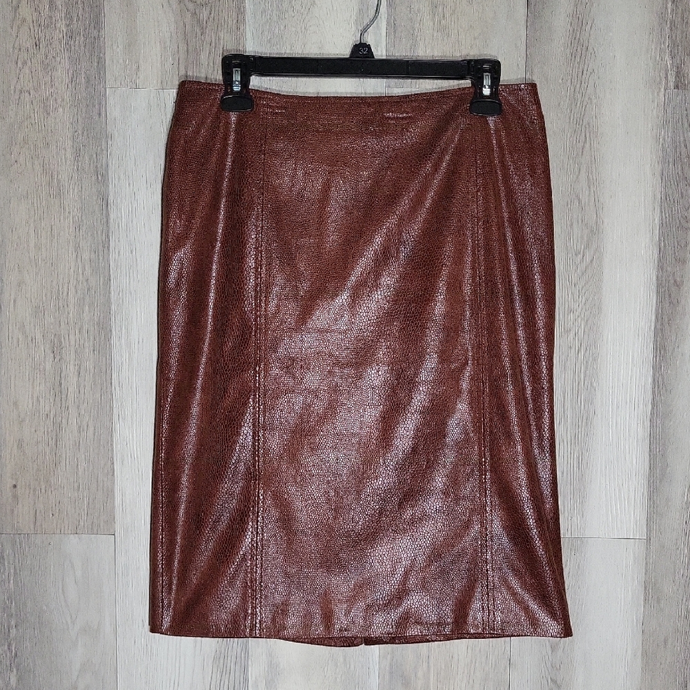 Chicos Womens 0 Faux Snakeskin Pencil Skirt Lined Dressy Brown Knee Length‎